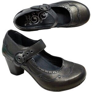 Dansko Nevin Dark Pewter Leather Chunky Mary Jane Pumps